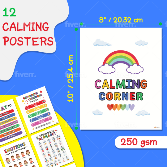 12 Calming Corner Posters Emotion Charts for Kids Classroom Counseling Office Decor (8×10 Inches Unframed)