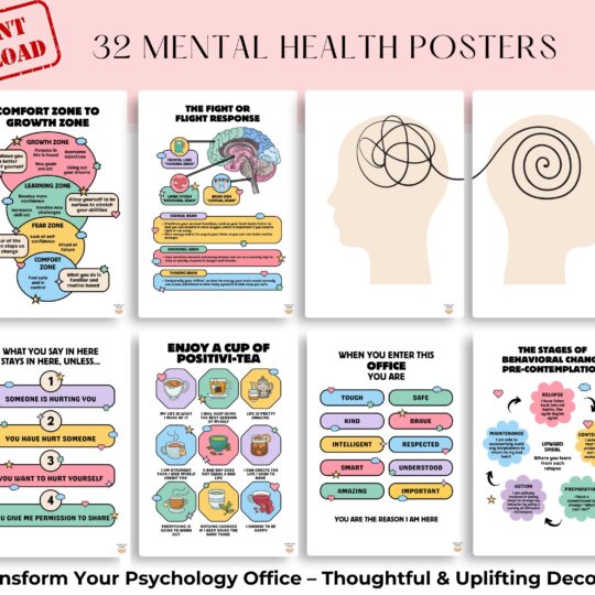 32 Counseling Office Wall Art – Mental Health Poster, Therapy Office Decor, Psychology Decor, Therapist Must-Have, School Counselor Supplies