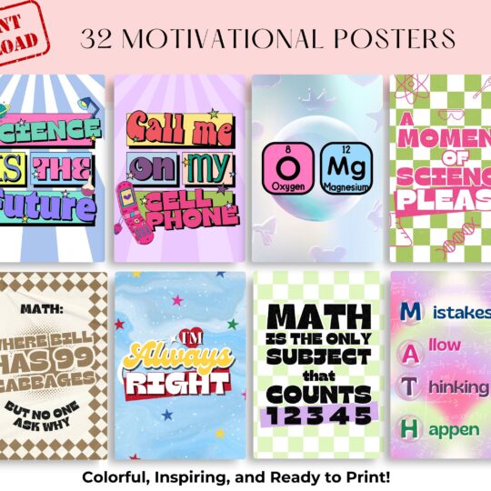 Growth Mindset Posters for Classroom – 32 Printable Motivational Quotes, Teacher Decor, Positive Wall Art, Bulletin Board Inspiration