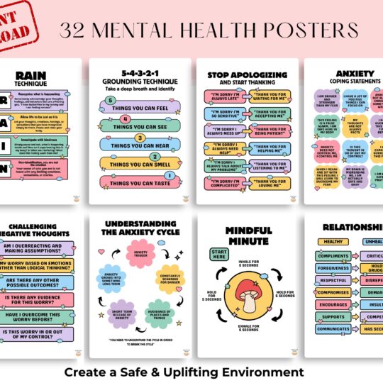 32 Therapy Office Must-Have – Mental Health Poster, Counseling Wall Art, Psychology Print, School Counselor Decor, Social Worker Office